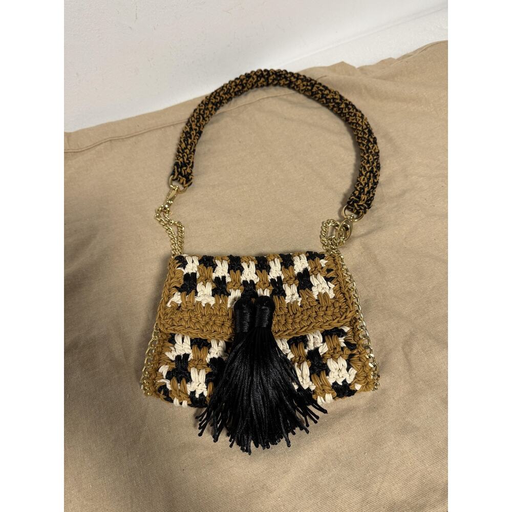 Catarina Mina Shoulder Bag Womens Small Crochet Tassel Chain Strap Handbag Purse